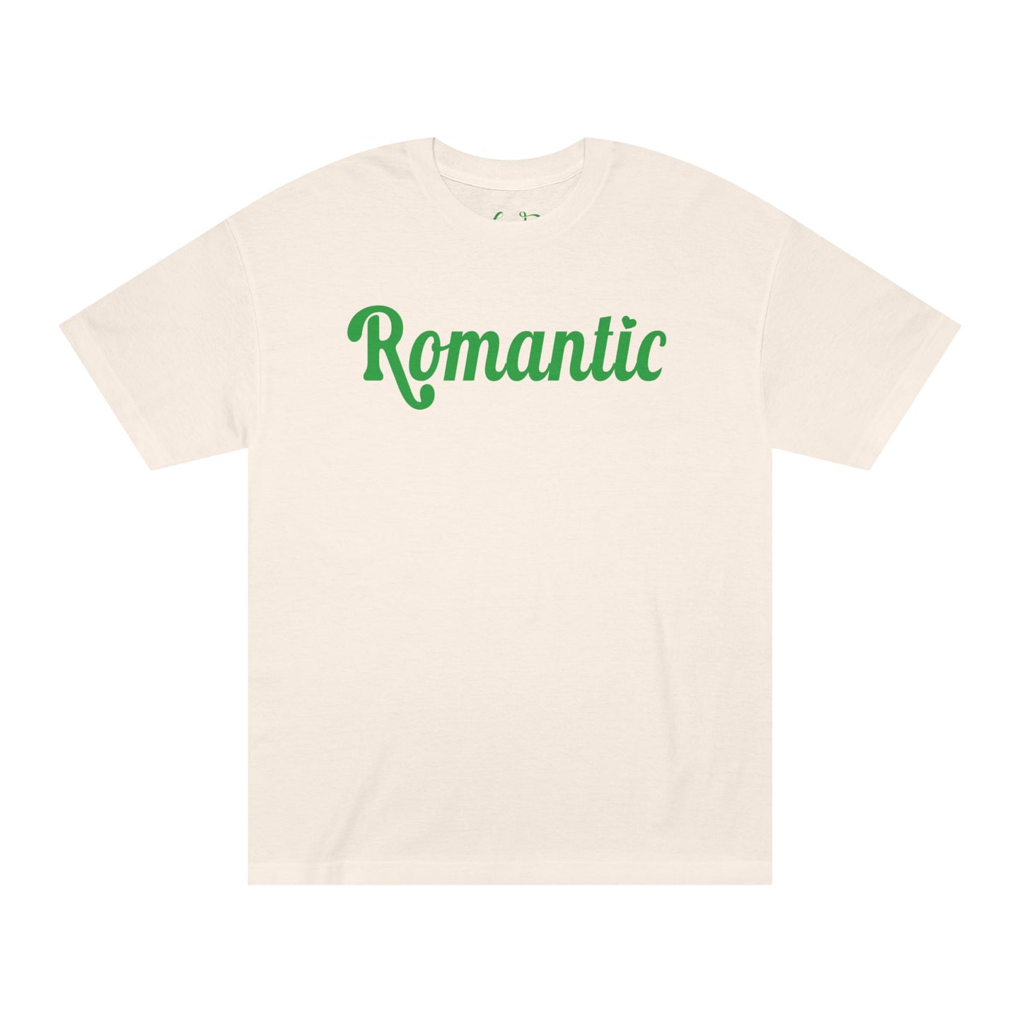 Romantic Tee – Green Script (Natural)