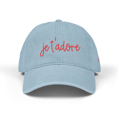 Embroidered 'je t'adore' Denim Hat