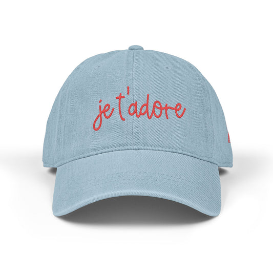 Embroidered 'je t'adore' Denim Hat