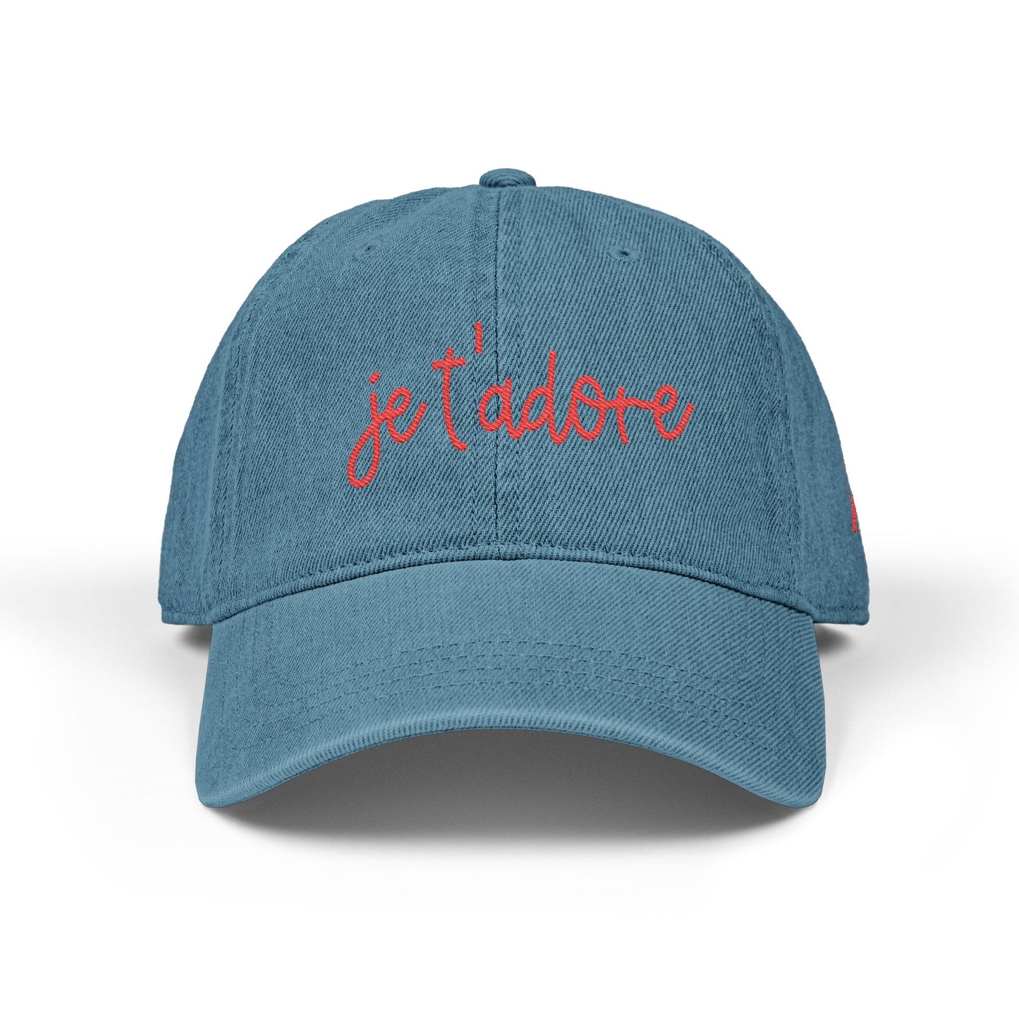 Embroidered 'je t'adore' Denim Hat