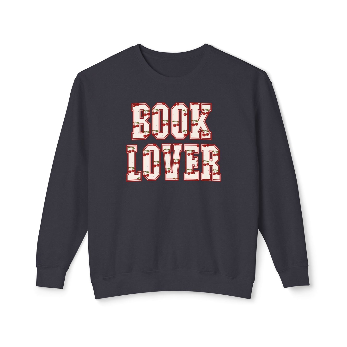 cozy reader themed cherry print pullover