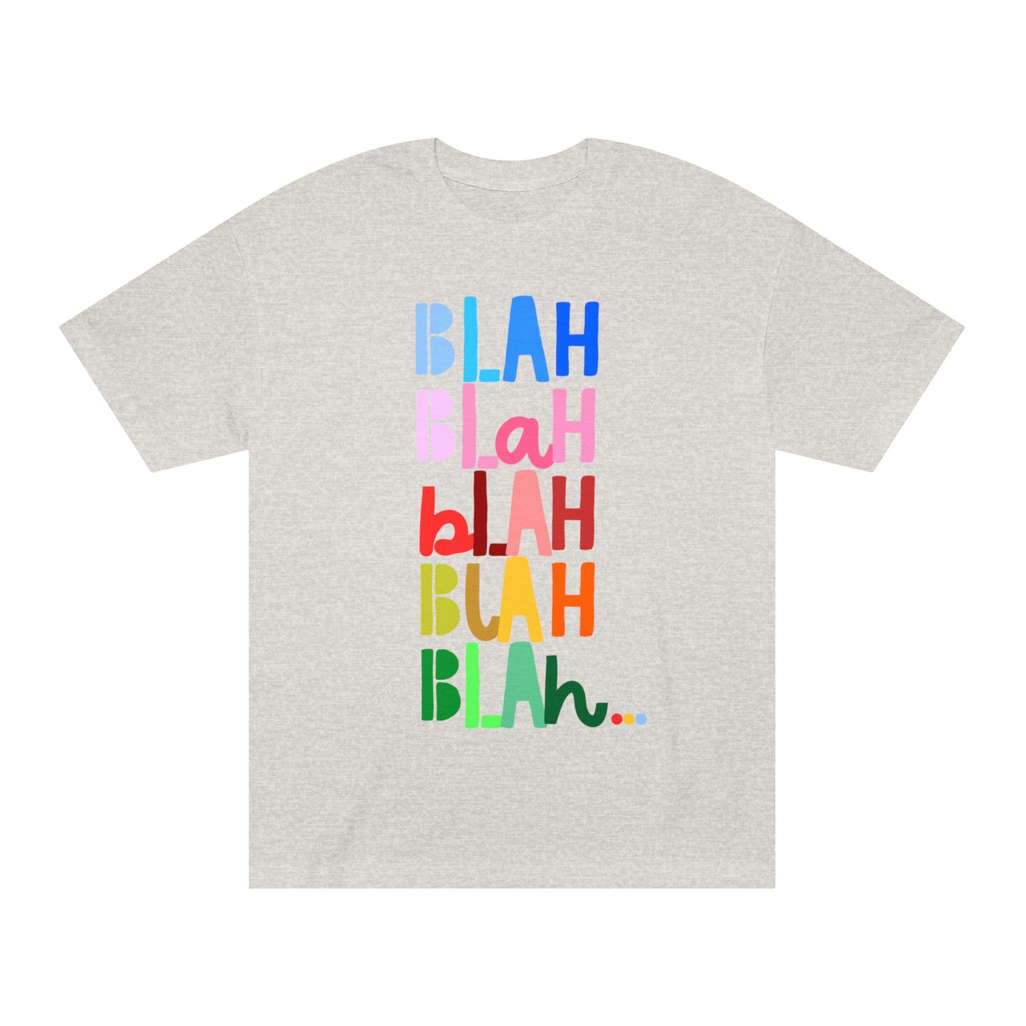 Colorful Blah Blah Blah stacked text graphic t-shirt