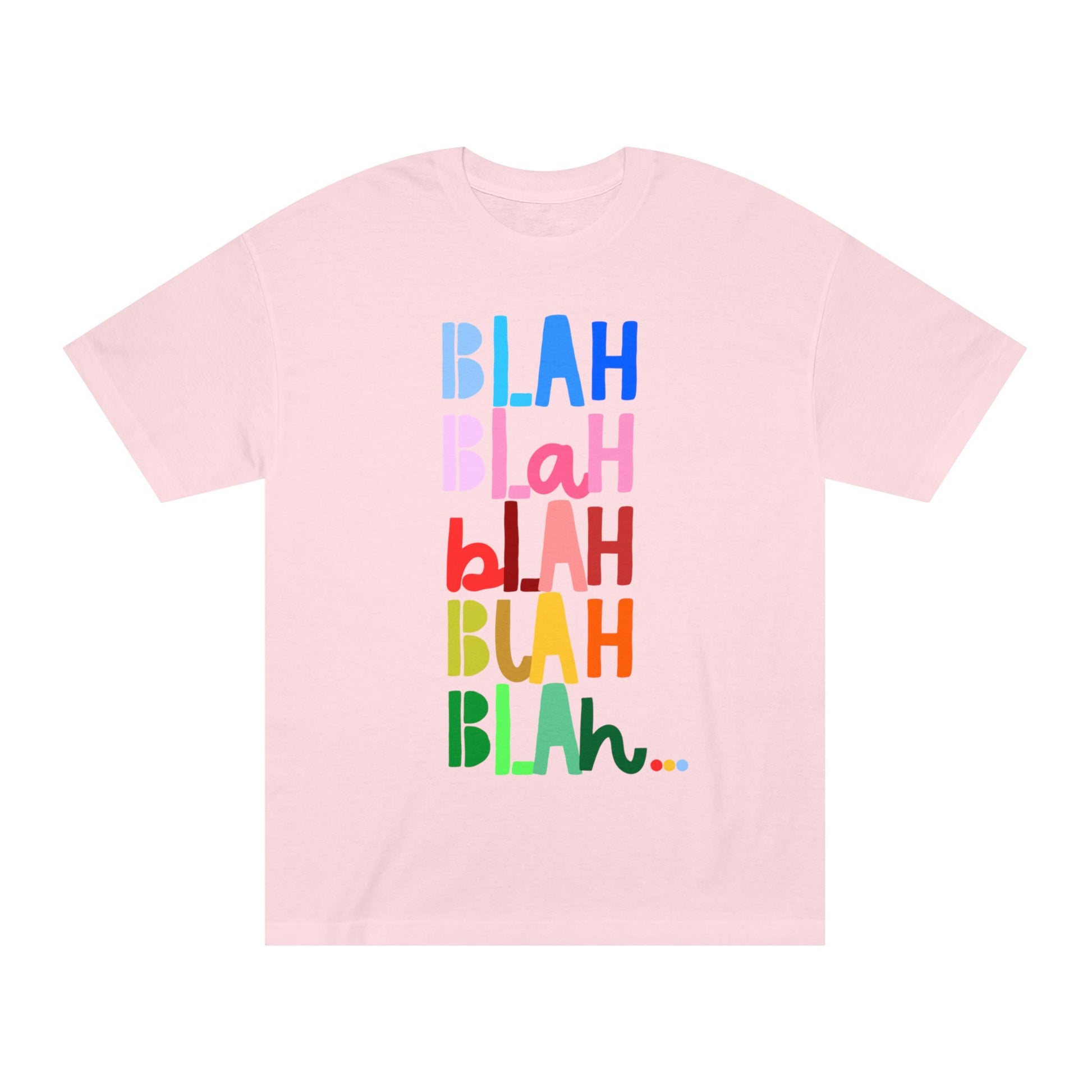 Colorful Blah Blah Blah stacked text graphic t-shirt