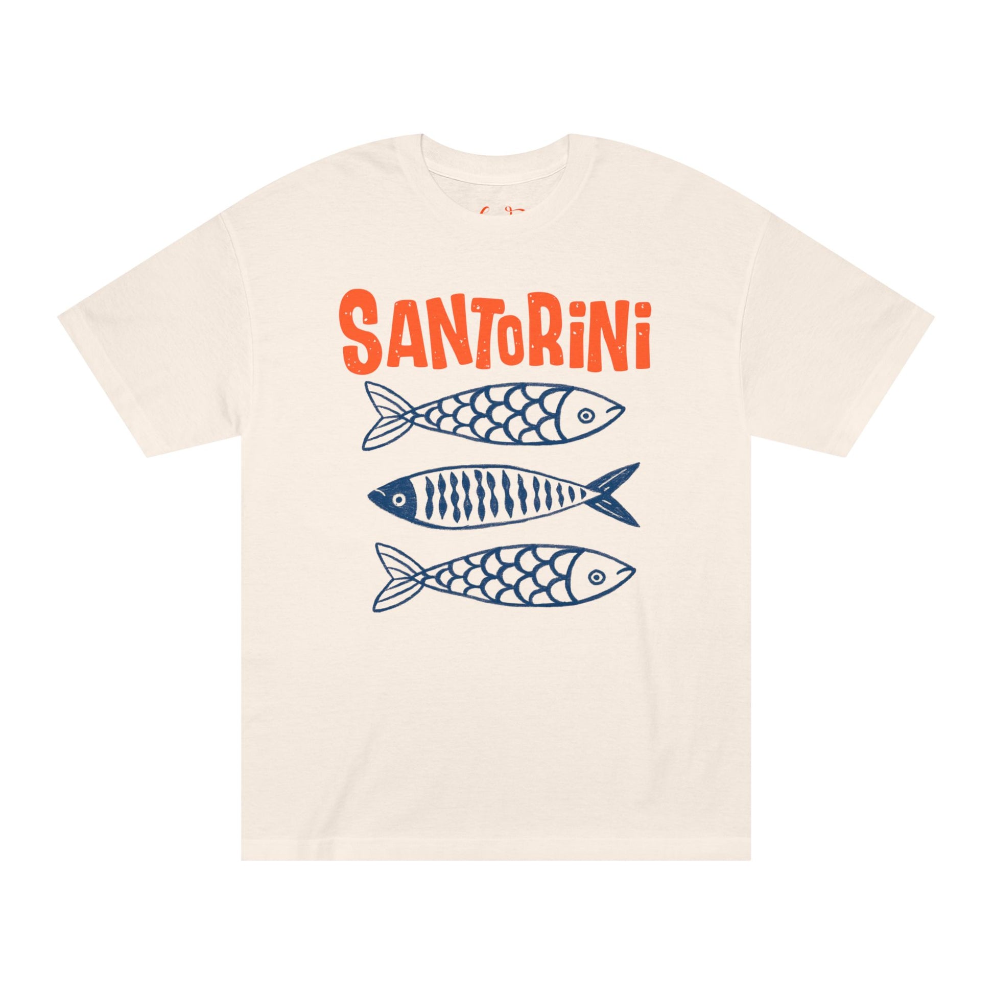 Vintage style sardine illustration Santorini shirt