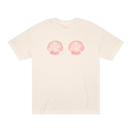 coral seashell print women’s relaxed fit tee