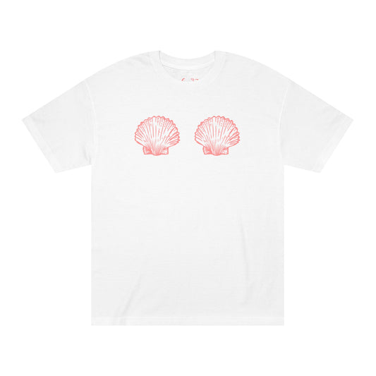 minimalist seashell graphic tee for women